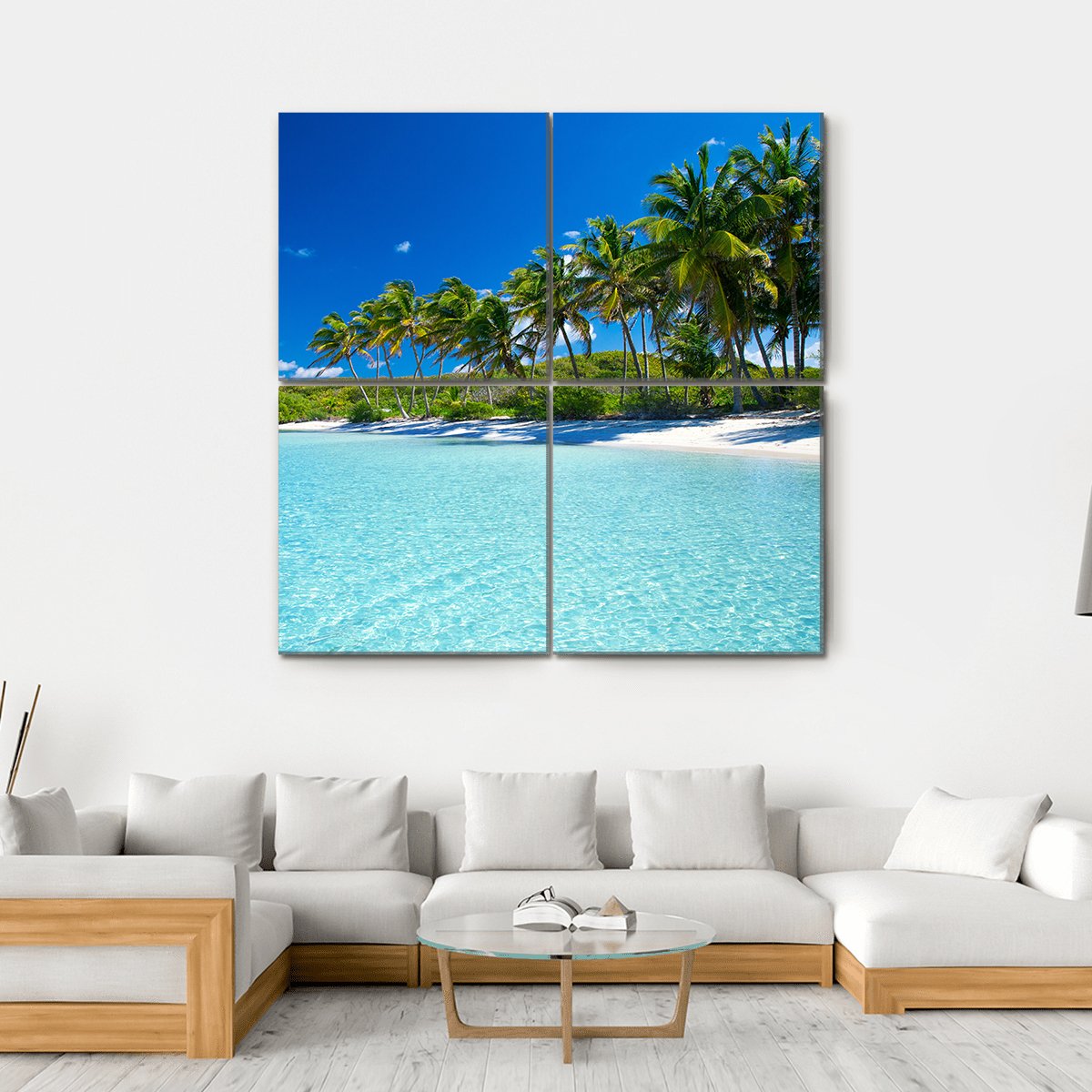 Palm Trees & Tropical Beach Canvas Wall Art-4 Square-Gallery Wrap-17" x 17"-Tiaracle