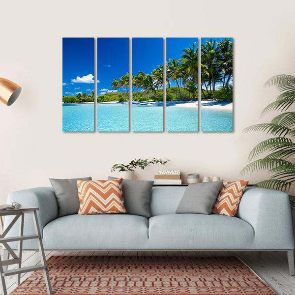 Palm Trees & Tropical Beach Canvas Wall Art-5 Horizontal-Gallery Wrap-22" x 12"-Tiaracle