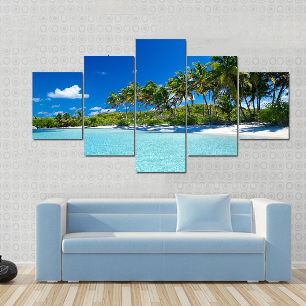 Palm Trees & Tropical Beach Canvas Wall Art-5 Pop-Gallery Wrap-47" x 32"-Tiaracle