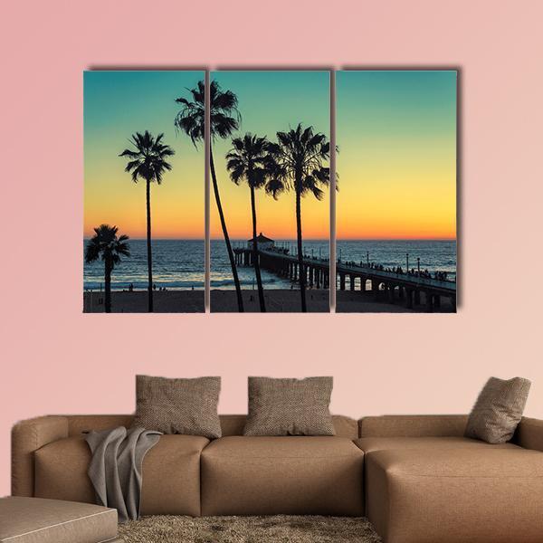 Palm Trees At California Beach Canvas Wall Art-3 Horizontal-Gallery Wrap-37" x 24"-Tiaracle