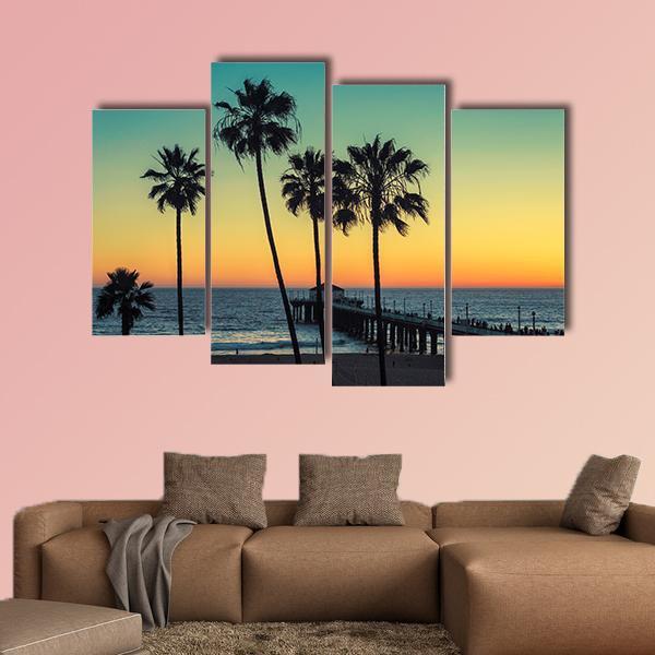 Palm Trees At California Beach Canvas Wall Art-4 Pop-Gallery Wrap-50" x 32"-Tiaracle
