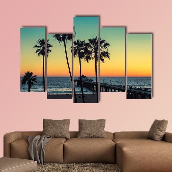 Palm Trees At California Beach Canvas Wall Art-5 Pop-Gallery Wrap-47&quot; x 32&quot;-Tiaracle