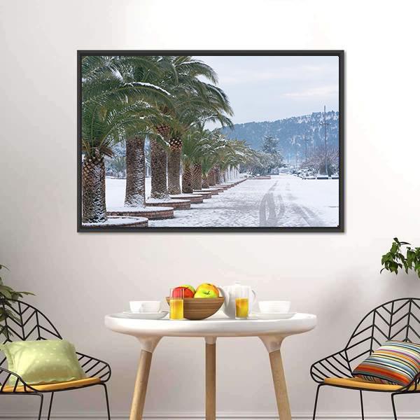 Palm Trees Covered With Snow Canvas Wall Art-3 Horizontal-Gallery Wrap-25" x 16"-Tiaracle