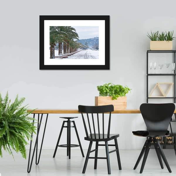 Palm Trees Covered With Snow Canvas Wall Art-3 Horizontal-Gallery Wrap-25" x 16"-Tiaracle