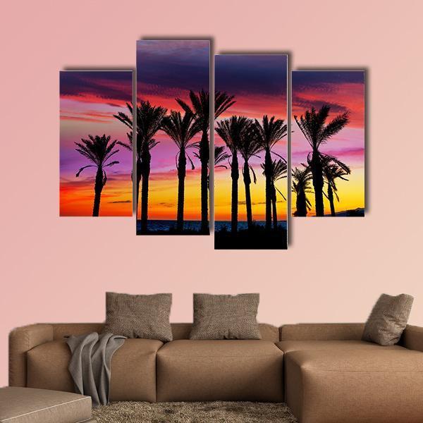 Palm Trees In Retamar Beach At Spain Canvas Wall Art-4 Pop-Gallery Wrap-50&quot; x 32&quot;-Tiaracle
