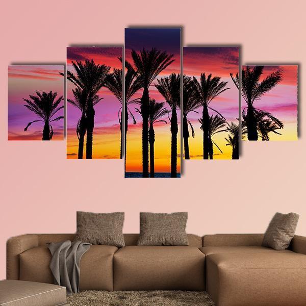 Palm Trees In Retamar Beach At Spain Canvas Wall Art-5 Star-Gallery Wrap-62" x 32"-Tiaracle