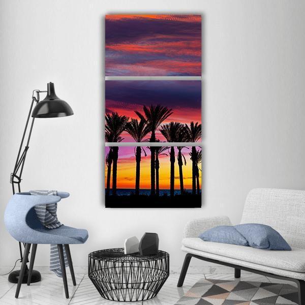 Palm Trees In Retamar Beach At Spain Vertical Canvas Wall Art-3 Vertical-Gallery Wrap-12" x 25"-Tiaracle