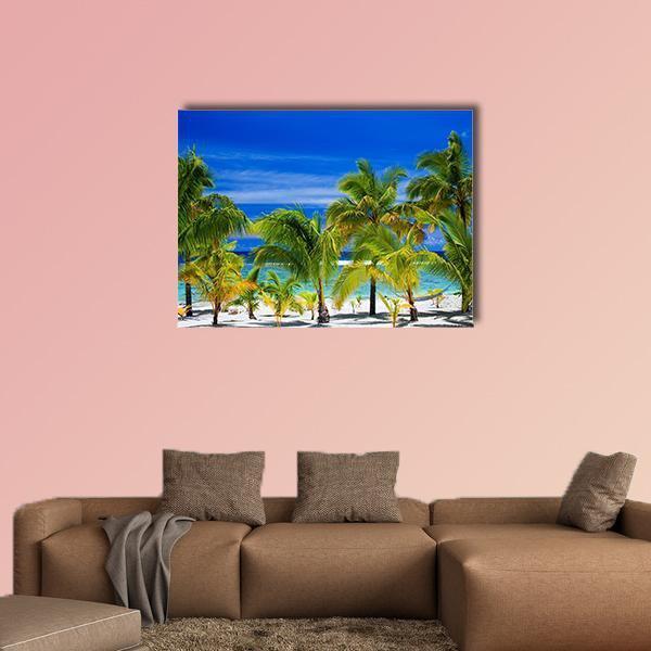 Palm Trees On A Tropical Beach Canvas Wall Art-1 Piece-Gallery Wrap-48" x 32"-Tiaracle