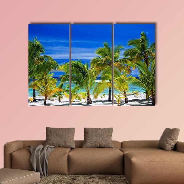 Palm Trees On A Tropical Beach Canvas Wall Art-3 Horizontal-Gallery Wrap-37" x 24"-Tiaracle