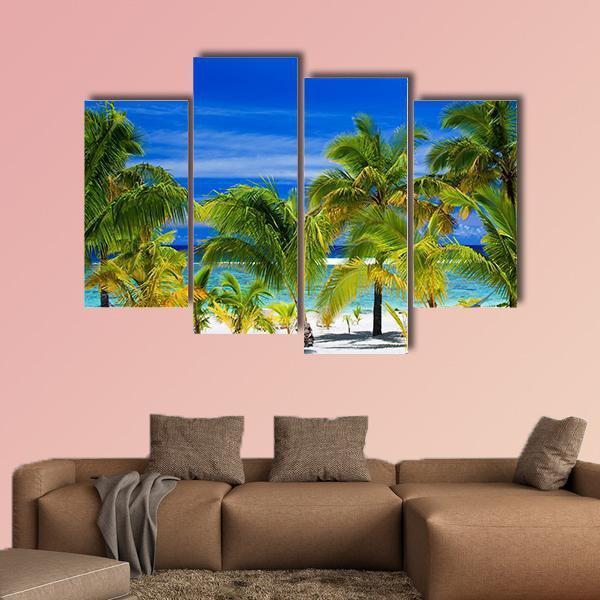 Palm Trees On A Tropical Beach Canvas Wall Art-4 Pop-Gallery Wrap-50" x 32"-Tiaracle