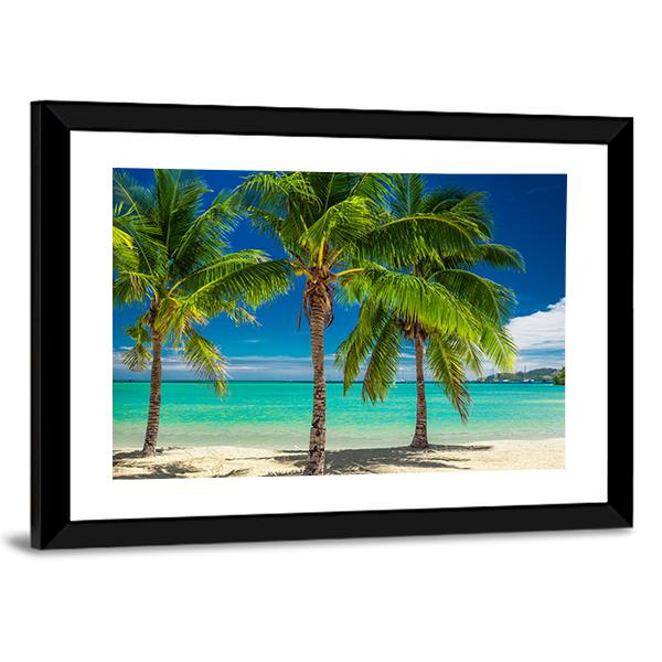 Palm Trees Over Blue Lagoon In Fiji Islands Canvas Wall Art-3 Horizontal-Gallery Wrap-25" x 16"-Tiaracle