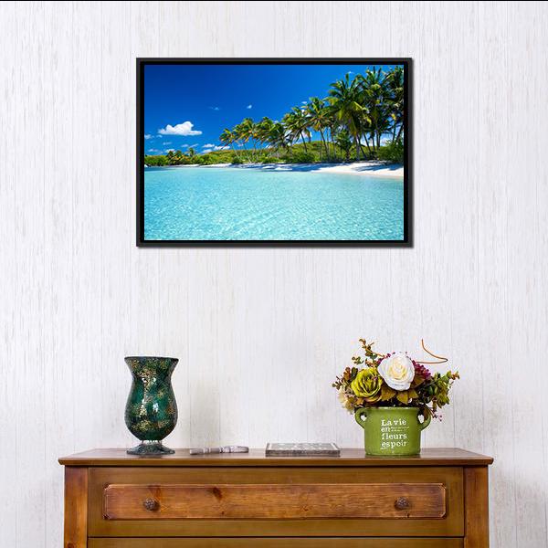 Palm Trees & Tropical Beach Canvas Wall Art-1 Piece-Floating Frame-24" x 16"-Tiaracle