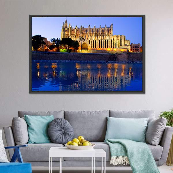 Palma Cathedral Canvas Wall Art-1 Piece-Floating Frame-24" x 16"-Tiaracle