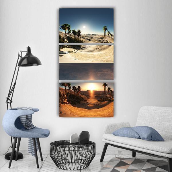 Palms In Desert Vertical Canvas Wall Art-3 Vertical-Gallery Wrap-12" x 25"-Tiaracle