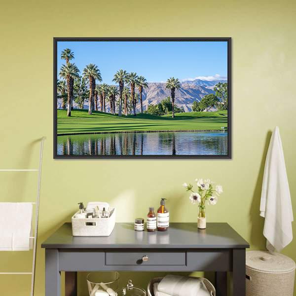 Palms Reflecting In Water Canvas Wall Art-3 Horizontal-Gallery Wrap-25&quot; x 16&quot;-Tiaracle