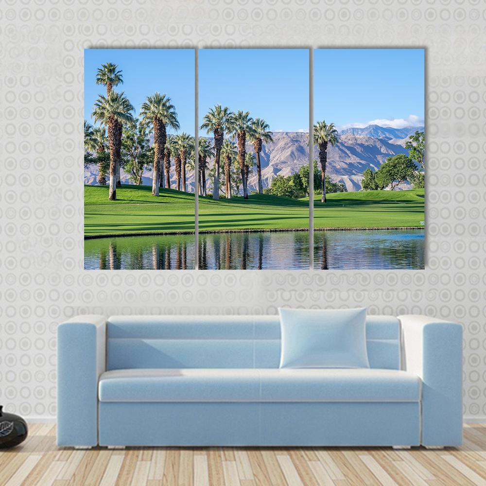 Palms Reflecting In Water Canvas Wall Art-3 Horizontal-Gallery Wrap-37" x 24"-Tiaracle