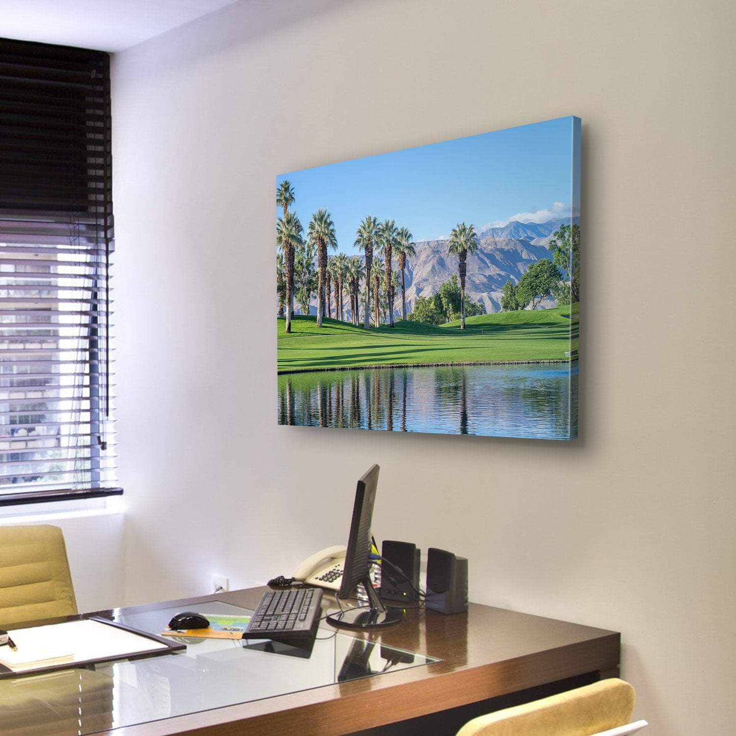 Palms Reflecting In Water Canvas Wall Art-3 Horizontal-Gallery Wrap-37" x 24"-Tiaracle