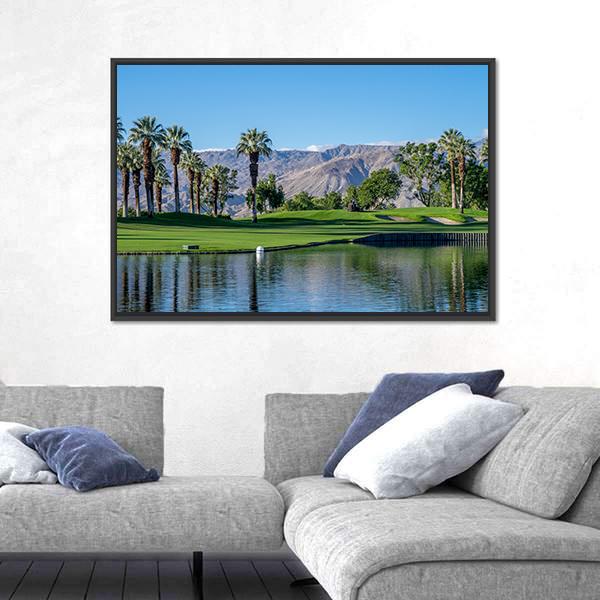 Golf Course In Palm Desert Canvas Wall Art-1 Piece-Floating Frame-24" x 16"-Tiaracle