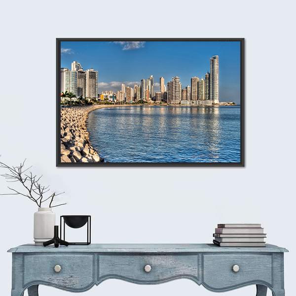 Panama City Skyline &amp; Bay Canvas Wall Art-3 Horizontal-Gallery Wrap-25" x 16"-Tiaracle