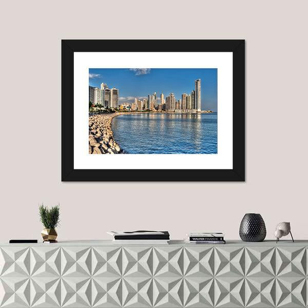 Panama City Skyline &amp; Bay Canvas Wall Art-3 Horizontal-Gallery Wrap-25" x 16"-Tiaracle
