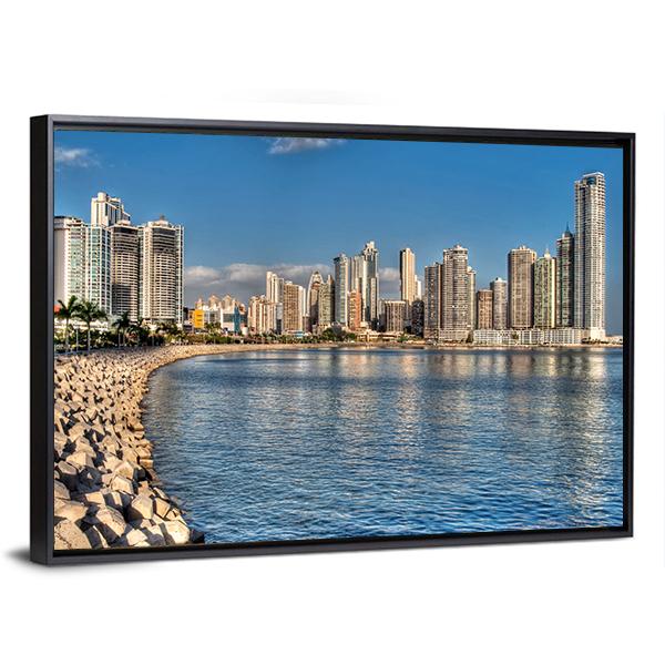 Panama City Skyline &amp; Bay Canvas Wall Art-3 Horizontal-Gallery Wrap-25" x 16"-Tiaracle