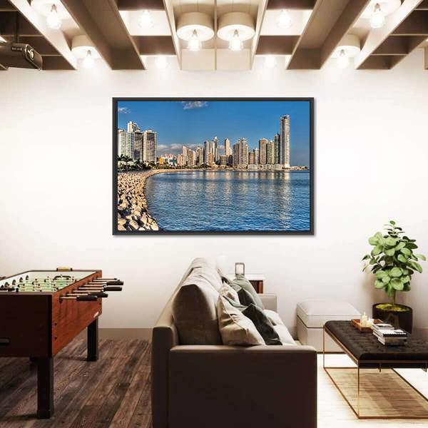 Panama City Skyline &amp; Bay Canvas Wall Art-3 Horizontal-Gallery Wrap-25" x 16"-Tiaracle