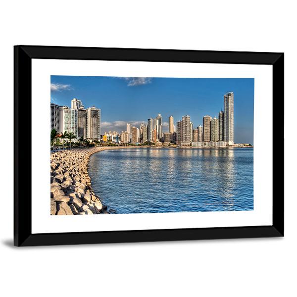 Panama City Skyline &amp; Bay Canvas Wall Art-3 Horizontal-Gallery Wrap-25" x 16"-Tiaracle