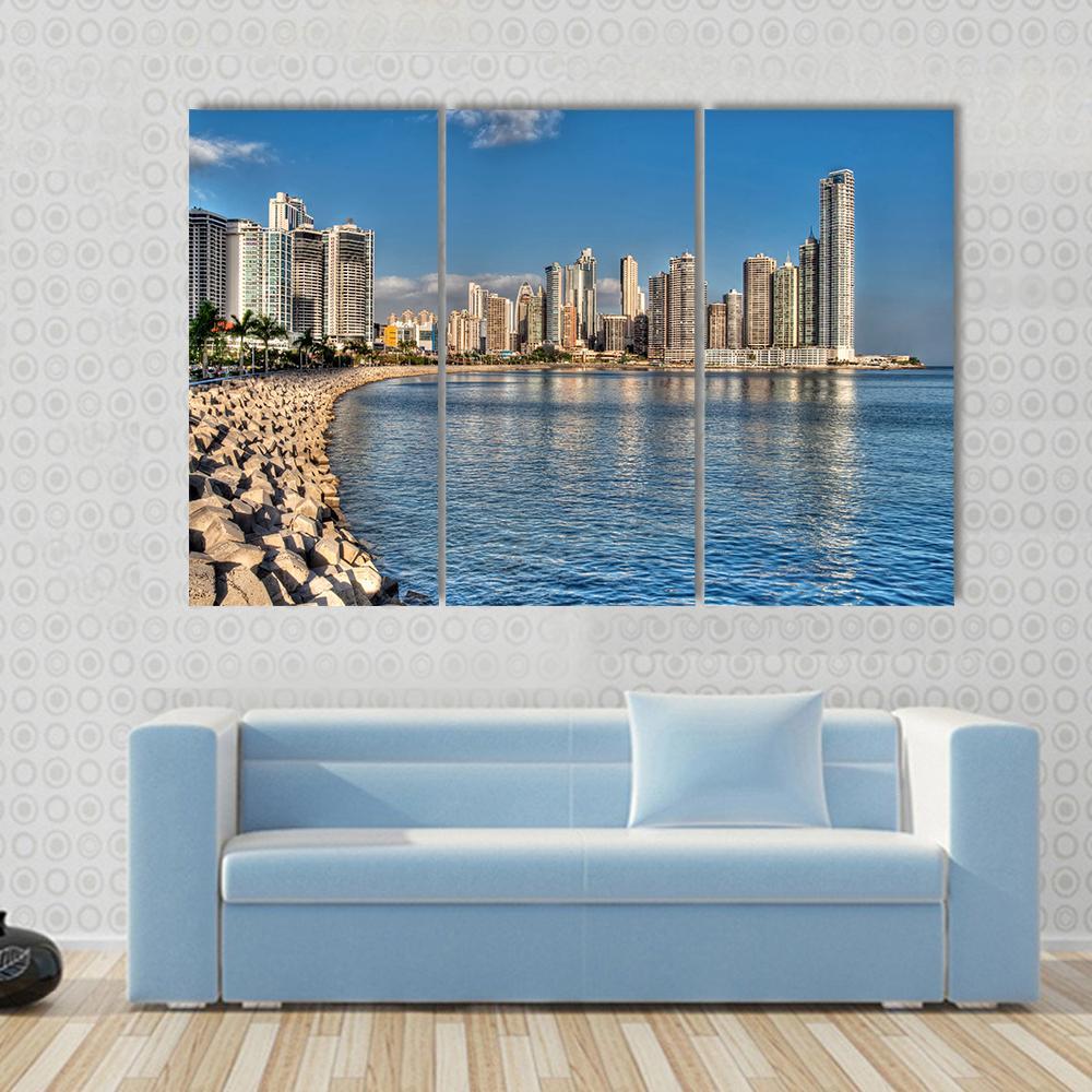 Panama City Skyline &amp; Bay Canvas Wall Art-3 Horizontal-Gallery Wrap-37" x 24"-Tiaracle