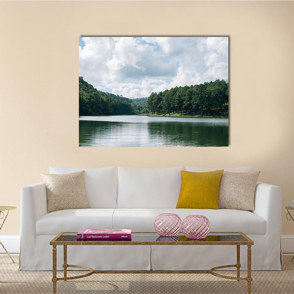 Pang Ung Lake In Maehongson Canvas Wall Art-1 Piece-Gallery Wrap-48" x 32"-Tiaracle