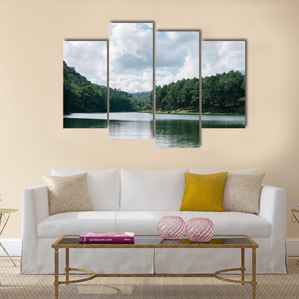 Pang Ung Lake In Maehongson Canvas Wall Art-4 Pop-Gallery Wrap-50" x 32"-Tiaracle