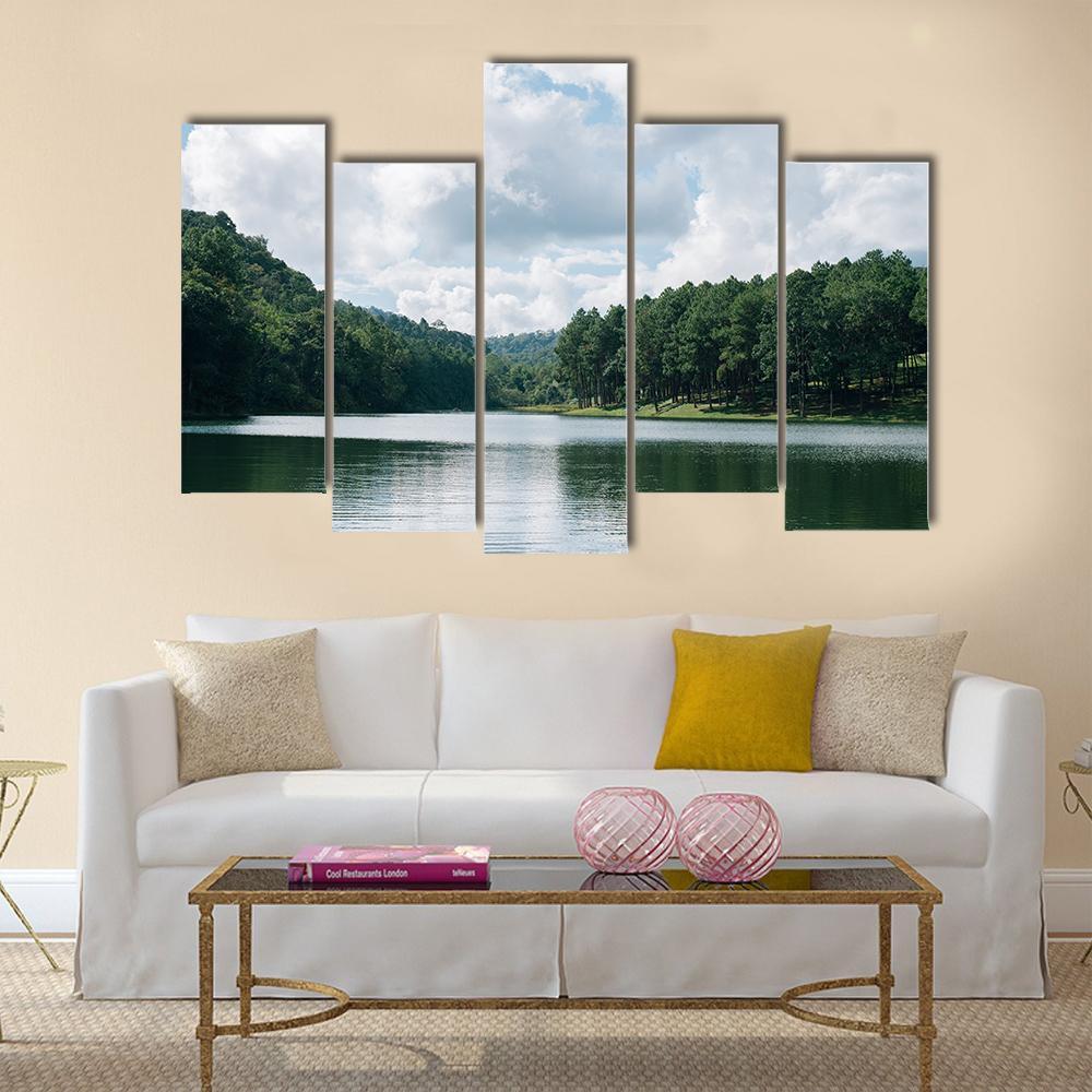 Pang Ung Lake In Maehongson Canvas Wall Art-5 Pop-Gallery Wrap-47" x 32"-Tiaracle