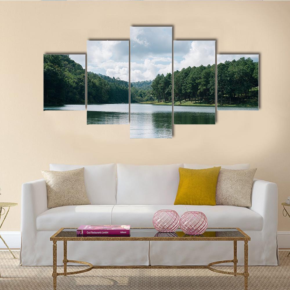 Pang Ung Lake In Maehongson Canvas Wall Art-5 Star-Gallery Wrap-62" x 32"-Tiaracle