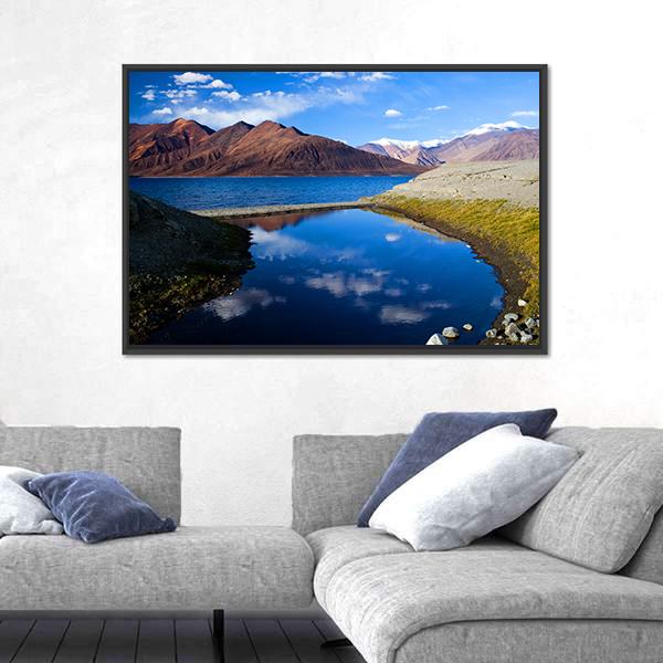 Pangong Lake In Ladakh Canvas Wall Art-1 Piece-Floating Frame-24" x 16"-Tiaracle