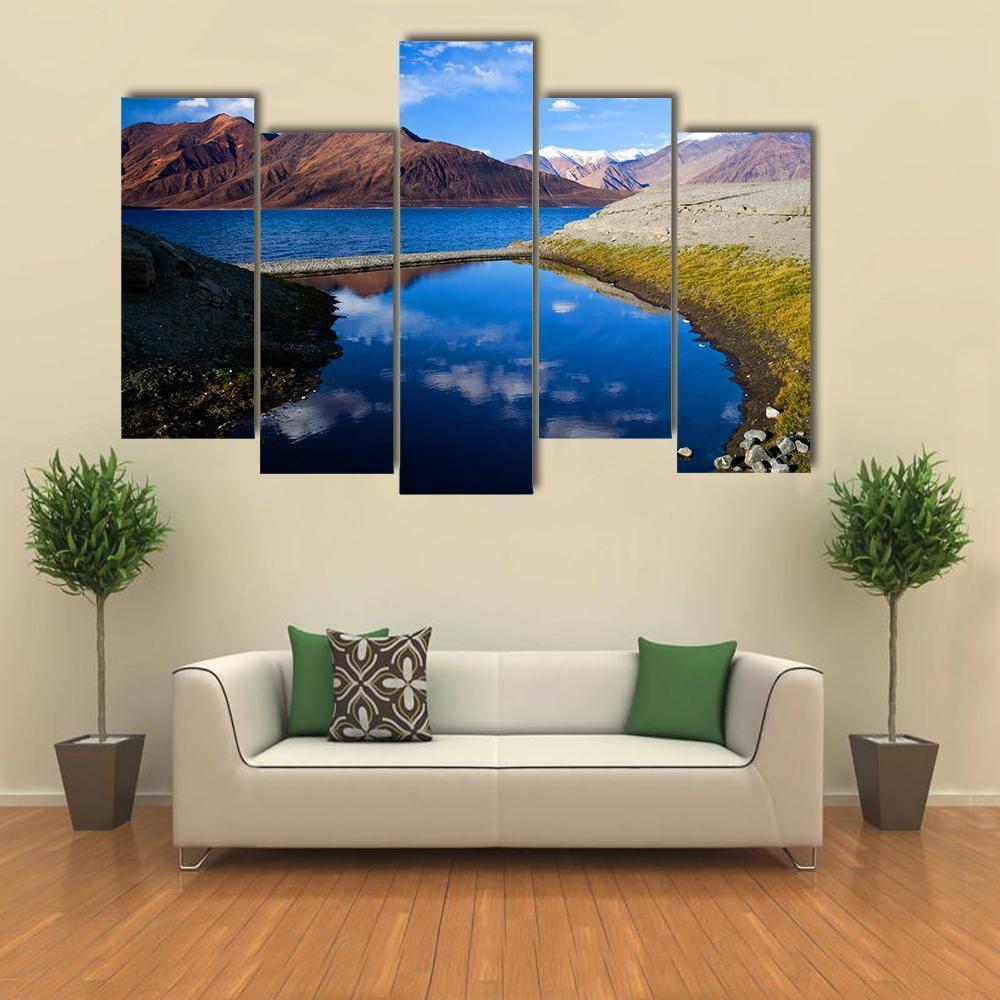 Pangong Lake In Ladakh Canvas Wall Art-5 Pop-Gallery Wrap-47" x 32"-Tiaracle