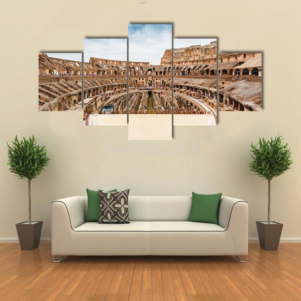 Inside Of Colosseum Canvas Wall Art-5 Star-Gallery Wrap-62" x 32"-Tiaracle