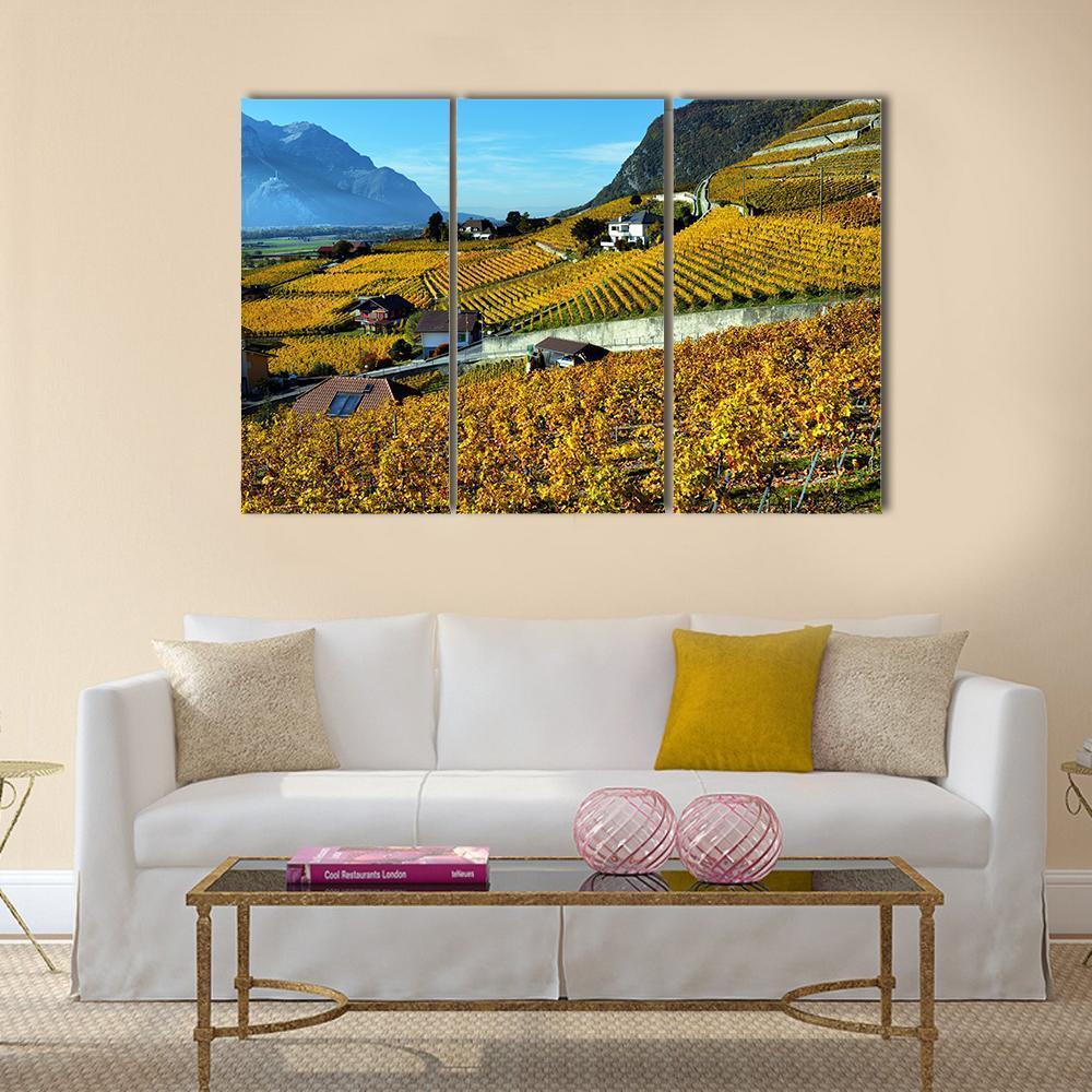 Panorama Of Autumn Vineyards Canvas Wall Art-3 Horizontal-Gallery Wrap-37" x 24"-Tiaracle