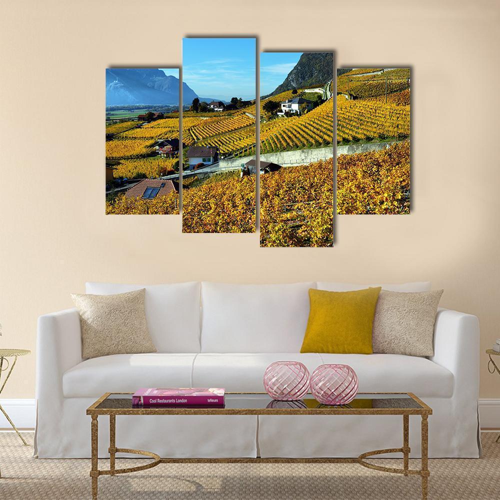 Panorama Of Autumn Vineyards Canvas Wall Art-4 Pop-Gallery Wrap-50" x 32"-Tiaracle