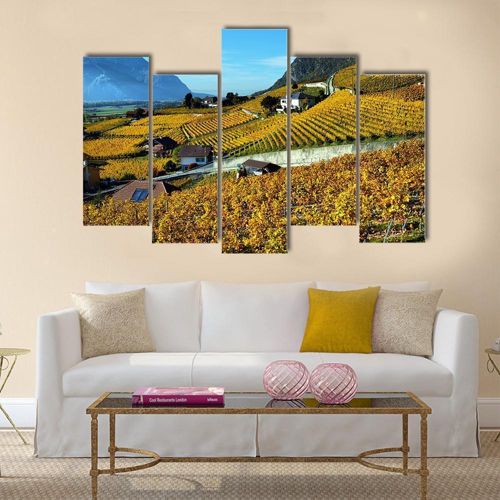 Panorama Of Autumn Vineyards Canvas Wall Art-5 Pop-Gallery Wrap-47" x 32"-Tiaracle