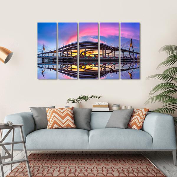 Bhumibol Bridge At Twilight Canvas Wall Art-5 Horizontal-Gallery Wrap-22" x 12"-Tiaracle