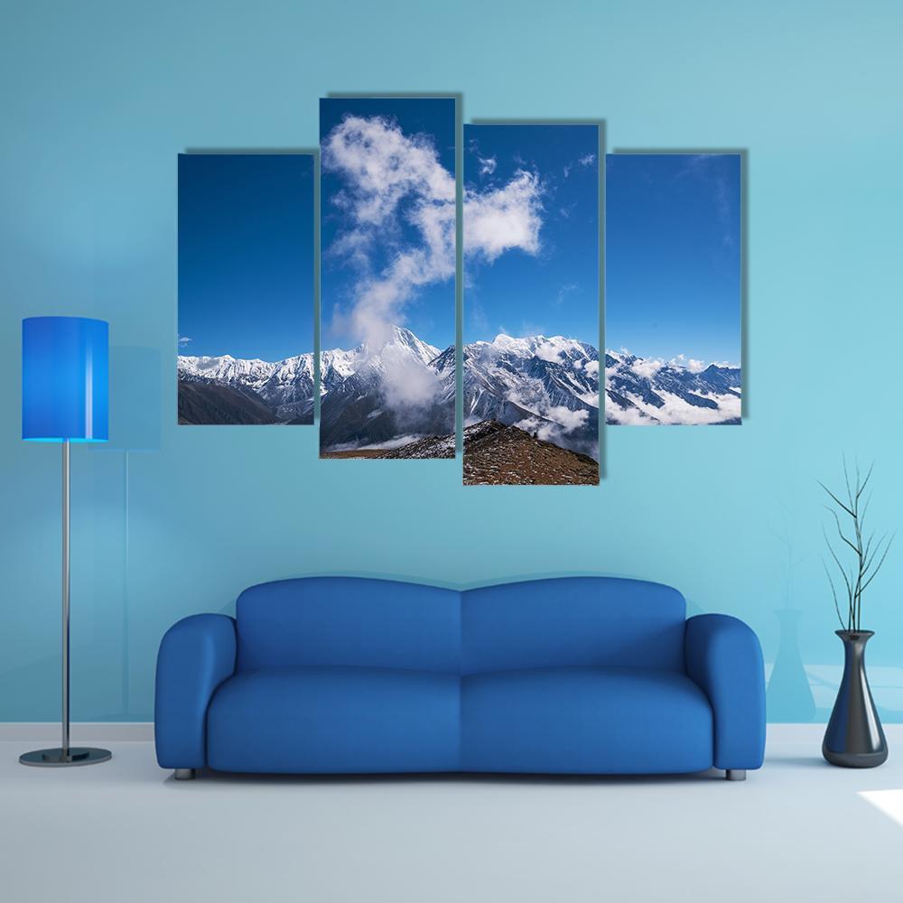 Blue Sky &amp; Snow Mountain Canvas Wall Art-4 Pop-Gallery Wrap-50" x 32"-Tiaracle