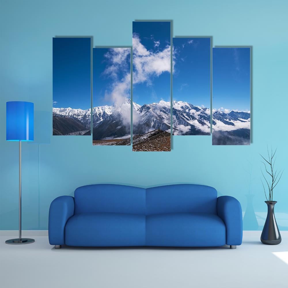 Blue Sky &amp; Snow Mountain Canvas Wall Art-5 Pop-Gallery Wrap-47" x 32"-Tiaracle