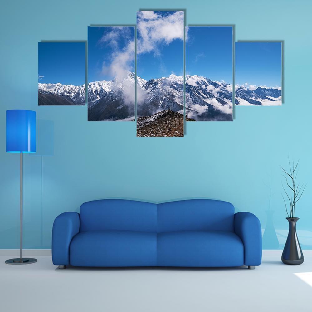 Blue Sky &amp; Snow Mountain Canvas Wall Art-5 Star-Gallery Wrap-62" x 32"-Tiaracle