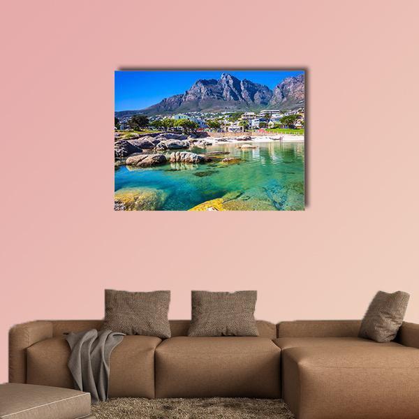 Cape Town, South Africa Canvas Wall Art in gray, green and blue, single panel hung on a wall