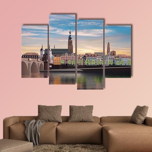 Panorama Of Heidelberg Canvas Wall Art-4 Pop-Gallery Wrap-50" x 32"-Tiaracle