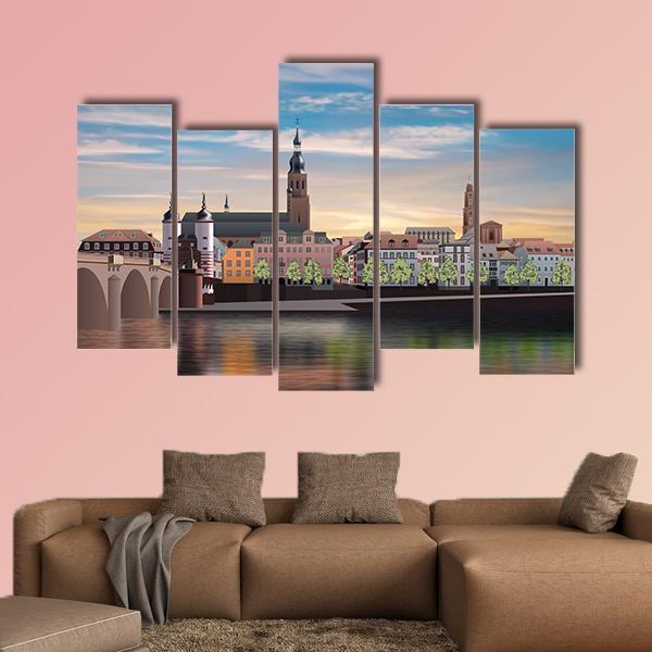 Panorama Of Heidelberg Canvas Wall Art-5 Pop-Gallery Wrap-47" x 32"-Tiaracle