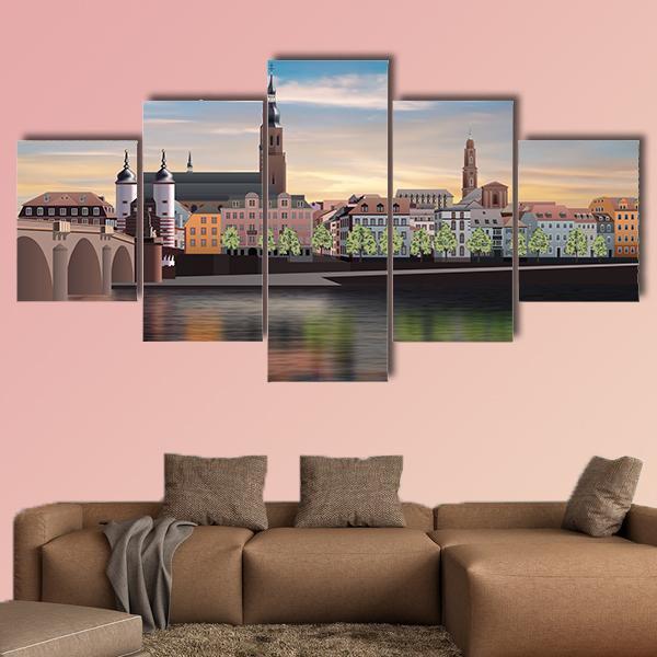 Panorama Of Heidelberg Canvas Wall Art-5 Star-Gallery Wrap-62" x 32"-Tiaracle