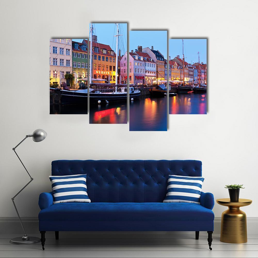 Panorama Of Historical Nyhavn In Copenhagen Canvas Wall Art-4 Pop-Gallery Wrap-50" x 32"-Tiaracle