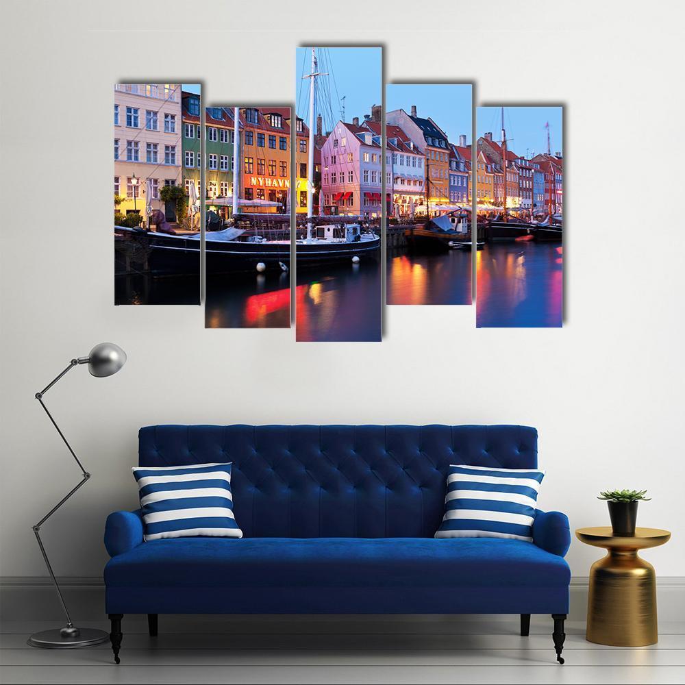 Panorama Of Historical Nyhavn In Copenhagen Canvas Wall Art-5 Pop-Gallery Wrap-47" x 32"-Tiaracle