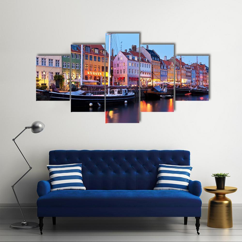 Panorama Of Historical Nyhavn In Copenhagen Canvas Wall Art-5 Star-Gallery Wrap-62" x 32"-Tiaracle