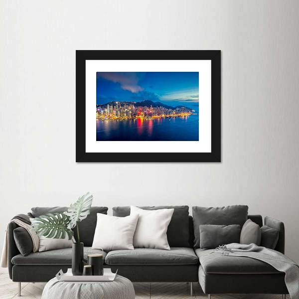 Panorama Of Hong Kong City Skyline At Sunset Canvas Wall Art-3 Horizontal-Gallery Wrap-25" x 16"-Tiaracle